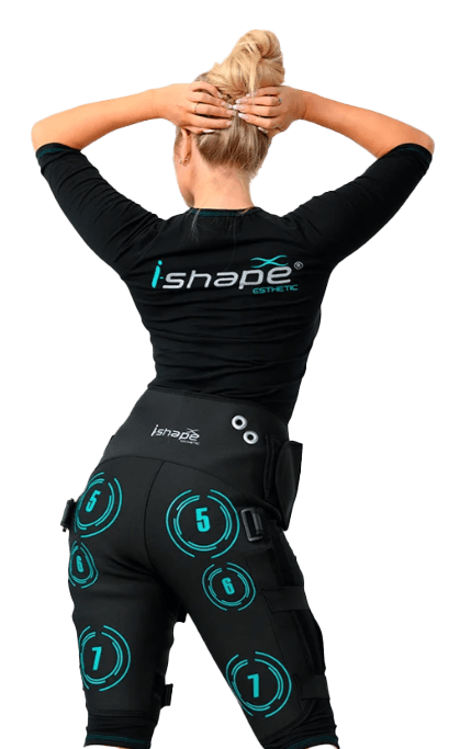 La combinaison i-shape agit sur les zones de l'abdomen, des fessiers, des quadriceps et isquio-jambiens, let sur les mollets et bras pour renforcer les muscles et réduire les masses graisseuses, sans effort.