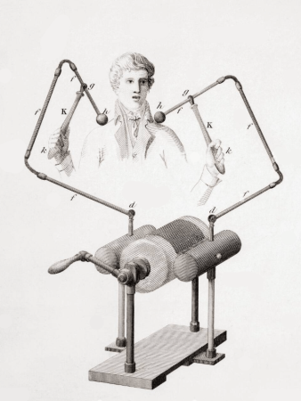 Gravure sur les premières recherches sur l'électrostimulation au 18e siècle
